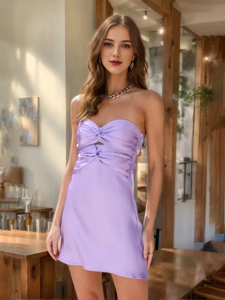 DingJi Wedding Charming Slimming Straight Tube Sweetheart Lock Hole Lace Wrinkles Homecoming Dresses